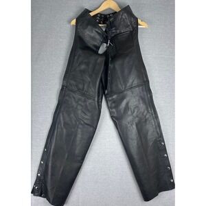 Xelement USA Leather Black Biker Motorcycle Chaps Unisex Large Lace Up Zippers